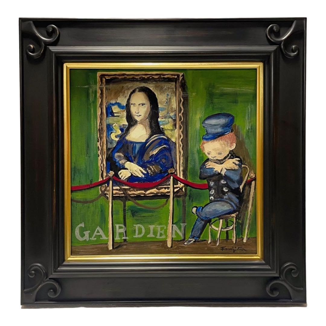 Amazon | S3号 手描き油彩 藤田嗣治監視員額縁 サイン 落款 東郷青児